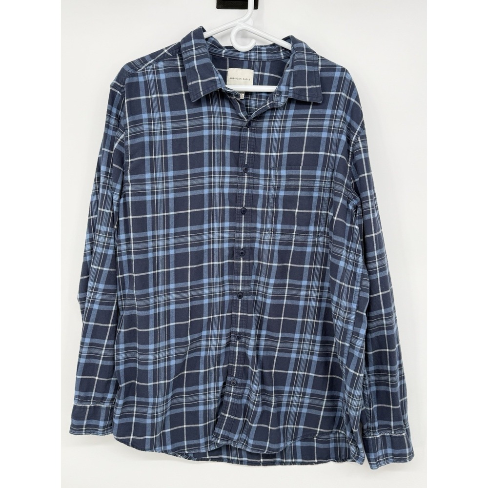 American Eagle Men's Blue Long Sleeve Flannel XLT